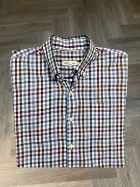 Peter Millar Gingham Button Down Shirt Mens Large Blue Purple Golf Preppy Classy